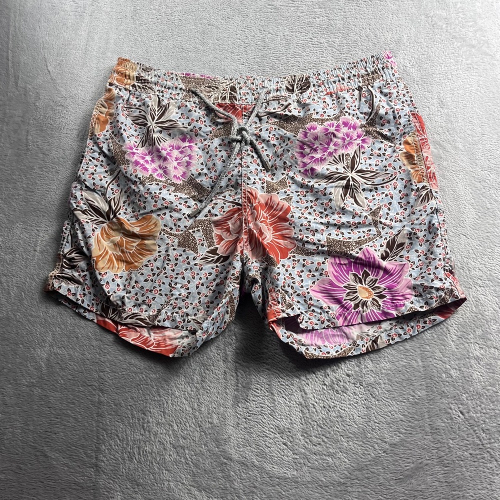 Vilebrequin Mens Floral Paisley Swim Trunks Blue Purple Orange Size Large